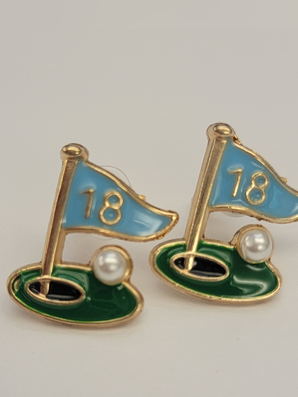 Fashion Jewelry Blue and Green Golf Flag Number 18 Stud Earrings